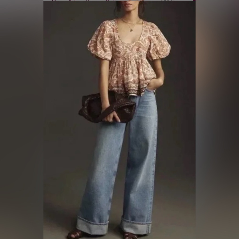 By Anthropologie Puff-Sleeve Babydoll Blouse